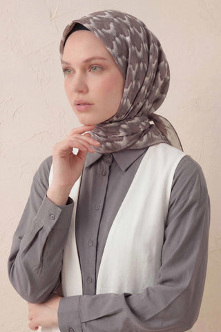Pamuk Karışımlı Soft Eşarp Zikzak Akış Desen Mocha 90x90 - Soft Eşarp - | Silk Home