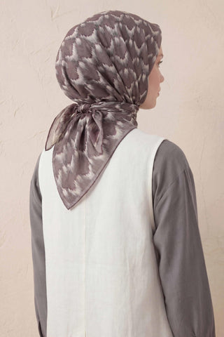 Pamuk Karışımlı Soft Eşarp Zikzak Akış Desen Mocha 90x90 - Soft Eşarp - | Silk Home