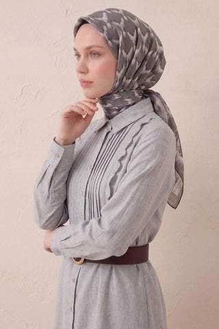 Pamuk Karışımlı Soft Eşarp Zikzak Akış Desen Yağ Yeşili 90x90 - Soft Eşarp - | Silk Home