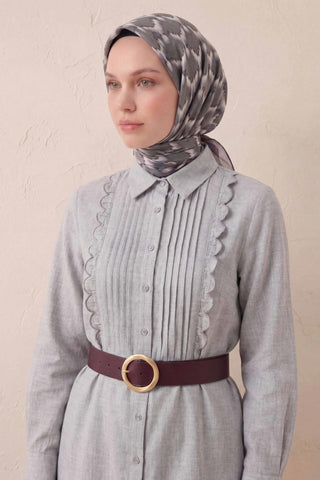 Pamuk Karışımlı Soft Eşarp Zikzak Akış Desen Yağ Yeşili 90x90 - Soft Eşarp - | Silk Home