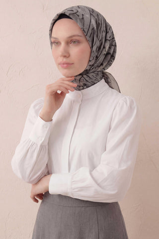 Pamuk Karışımlı Soft Eşarp Fırça Darbeli Desen Gri 90x90