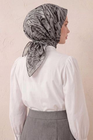 Pamuk Karışımlı Soft Eşarp Fırça Darbeli Desen Gri 90x90