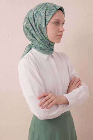 Pamuk Karışımlı Soft Eşarp Fırça Darbeli Desen Açık Gri 90x90 - Soft Eşarp - | Silk Home