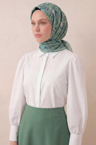 Pamuk Karışımlı Soft Eşarp Fırça Darbeli Desen Açık Gri 90x90 - Soft Eşarp - | Silk Home