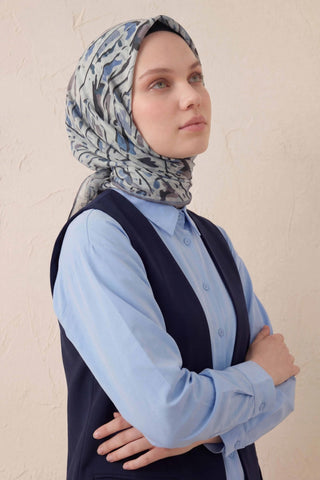 Pamuk Karışımlı Soft Eşarp Fırça Darbeli Desen Kırık Beyaz 90x90 - Soft Eşarp - | Silk Home