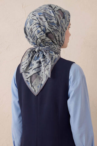 Pamuk Karışımlı Soft Eşarp Fırça Darbeli Desen Kırık Beyaz 90x90 - Soft Eşarp - | Silk Home