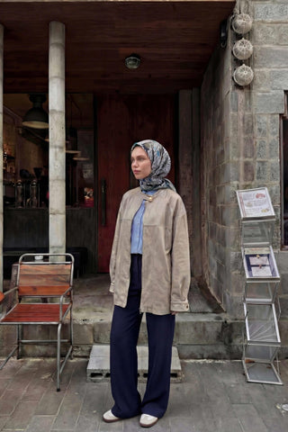 Pamuk Karışımlı Soft Eşarp Fırça Darbeli Desen Kırık Beyaz 90x90 - Soft Eşarp - | Silk Home