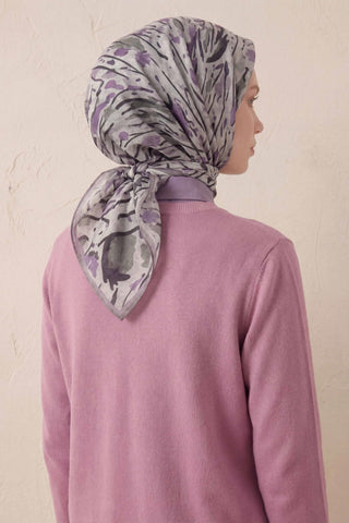 Pamuk Karışımlı Soft Eşarp Fırça Darbeli Desen Silver 90x90 - Soft Eşarp - | Silk Home