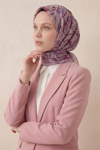 Pamuk Karışımlı Soft Eşarp Fırça Darbeli Desen Pudra Vizon 90x90 - Soft Eşarp - | Silk Home