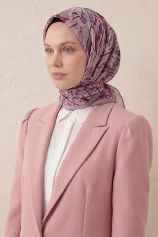 Pamuk Karışımlı Soft Eşarp Fırça Darbeli Desen Pudra Vizon 90x90 - Soft Eşarp - | Silk Home