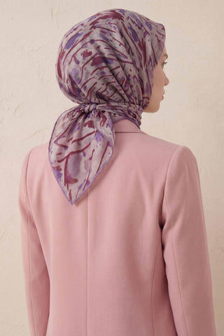 Pamuk Karışımlı Soft Eşarp Fırça Darbeli Desen Pudra Vizon 90x90 - Soft Eşarp - | Silk Home