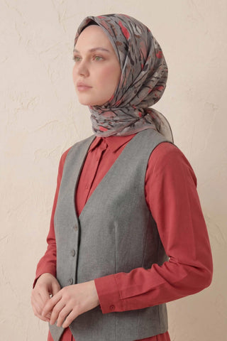 Pamuk Karışımlı Soft Eşarp Fırça Darbeli Desen Metalik Gri 90x90 - Soft Eşarp - | Silk Home