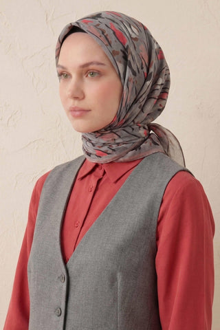 Pamuk Karışımlı Soft Eşarp Fırça Darbeli Desen Metalik Gri 90x90 - Soft Eşarp - | Silk Home