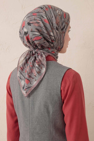 Pamuk Karışımlı Soft Eşarp Fırça Darbeli Desen Metalik Gri 90x90 - Soft Eşarp - | Silk Home