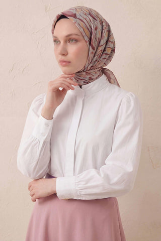 Pamuk Karışımlı Soft Eşarp Fırça Darbeli Desen Uçuk Gri 90x90 - Soft Eşarp - | Silk Home