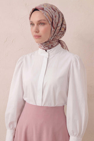 Pamuk Karışımlı Soft Eşarp Fırça Darbeli Desen Uçuk Gri 90x90 - Soft Eşarp - | Silk Home