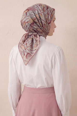 Pamuk Karışımlı Soft Eşarp Fırça Darbeli Desen Uçuk Gri 90x90 - Soft Eşarp - | Silk Home