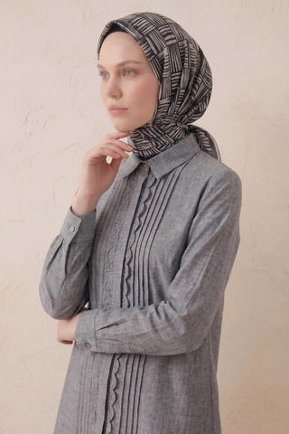 Pamuk Karışımlı Soft Eşarp Çizgi Desen Siyah 90x90 - Soft Eşarp - | Silk Home