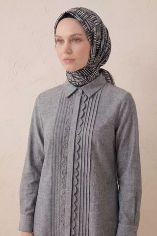 Pamuk Karışımlı Soft Eşarp Çizgi Desen Siyah 90x90 - Soft Eşarp - | Silk Home