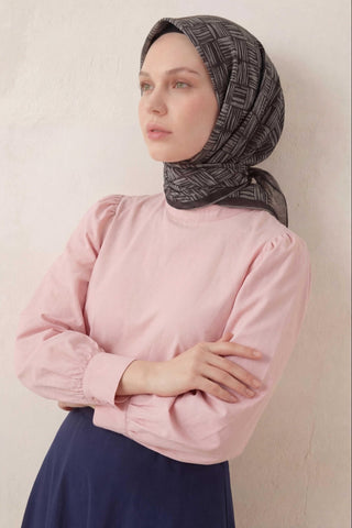 Pamuk Karışımlı Soft Eşarp Çizgi Desen Dumanlı Siyah 90x90 - Soft Eşarp - | Silk Home