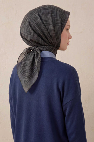 Pamuk Karışımlı Soft Eşarp Çizgi Desen Dumanlı Antrasit 90x90 - Soft Eşarp - | Silk Home