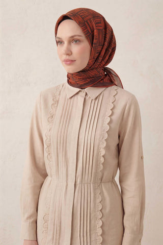 Pamuk Karışımlı Soft Eşarp Çizgi Desen Pas Rengi 90x90 - Soft Eşarp - | Silk Home