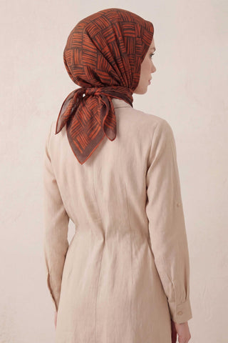 Pamuk Karışımlı Soft Eşarp Çizgi Desen Pas Rengi 90x90 - Soft Eşarp - | Silk Home