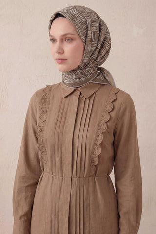 Pamuk Karışımlı Soft Eşarp Çizgi Desen Yağ Yeşili 90x90 - Soft Eşarp - | Silk Home