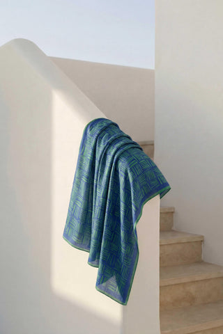 Cotton Blend Scarf, Silver Geometric Triangle Pattern, Soft Texture, Non-Slip, 90x90 cm.