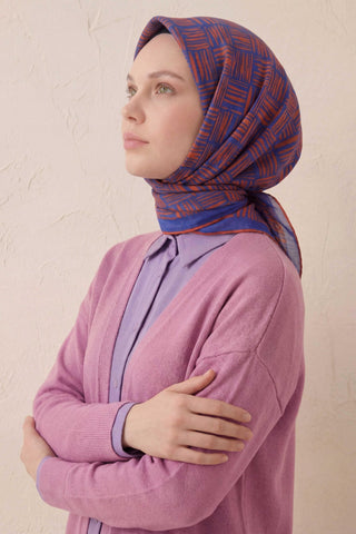 Pamuk Karışımlı Soft Eşarp Çizgi Desen Pas Rengi 90x90 - Soft Eşarp - | Silk Home