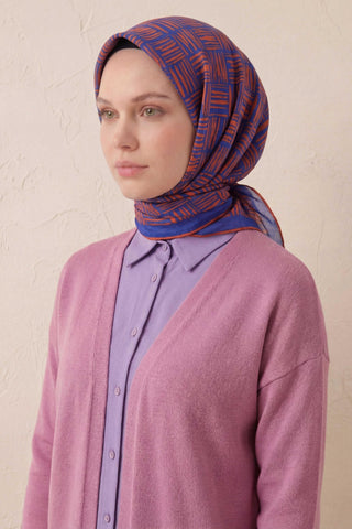 Pamuk Karışımlı Soft Eşarp Çizgi Desen Pas Rengi 90x90 - Soft Eşarp - | Silk Home