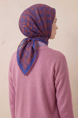 Pamuk Karışımlı Soft Eşarp Çizgi Desen Pas Rengi 90x90 - Soft Eşarp - | Silk Home