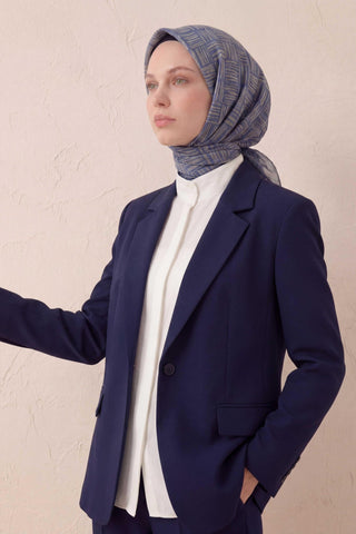 Pamuk Karışımlı Soft Eşarp Çizgi Desen Mavi 90x90 - Soft Eşarp - | Silk Home