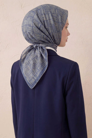Pamuk Karışımlı Soft Eşarp Çizgi Desen Mavi 90x90 - Soft Eşarp - | Silk Home