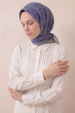 Pamuk Karışımlı Soft Eşarp Çizgi Desen Açık Gri 90x90 - Soft Eşarp - | Silk Home