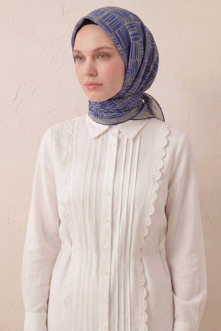 Pamuk Karışımlı Soft Eşarp Çizgi Desen Açık Gri 90x90 - Soft Eşarp - | Silk Home