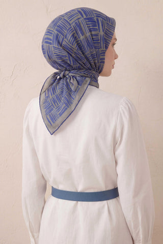 Pamuk Karışımlı Soft Eşarp Çizgi Desen Açık Gri 90x90 - Soft Eşarp - | Silk Home
