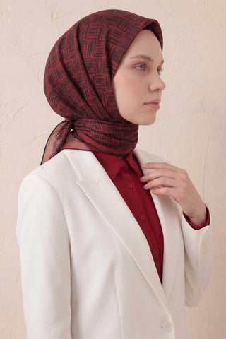 Pamuk Karışımlı Soft Eşarp Çizgi Desen Koyu Kırmızı 90x90 - Soft Eşarp - | Silk Home