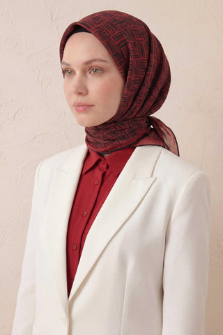 Pamuk Karışımlı Soft Eşarp Çizgi Desen Koyu Kırmızı 90x90 - Soft Eşarp - | Silk Home