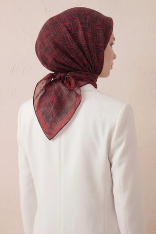 Pamuk Karışımlı Soft Eşarp Çizgi Desen Koyu Kırmızı 90x90 - Soft Eşarp - | Silk Home
