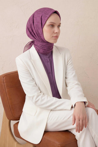 Pamuk Karışımlı Soft Eşarp Çizgi Desen Eflatun 90x90 | Silk Home