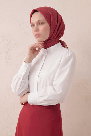 Pamuk Karışımlı Soft Eşarp Çizgi Desen Kırmızı 90x90