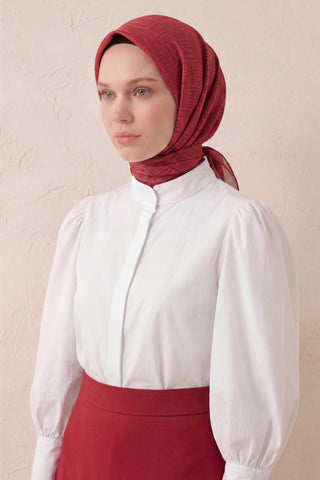 Pamuk Karışımlı Soft Eşarp Çizgi Desen Kırmızı 90x90