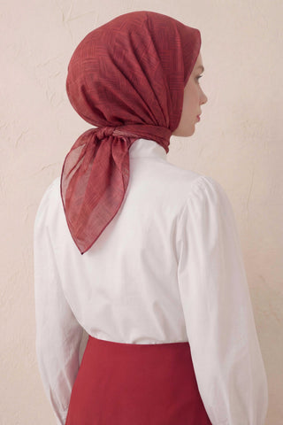 Pamuk Karışımlı Soft Eşarp Çizgi Desen Kırmızı 90x90