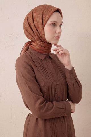 Pamuk Karışımlı Soft Eşarp Çizgi Desen Kiremit 90x90 - Soft Eşarp - | Silk Home