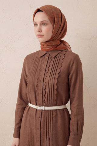 Pamuk Karışımlı Soft Eşarp Çizgi Desen Kiremit 90x90 - Soft Eşarp - | Silk Home