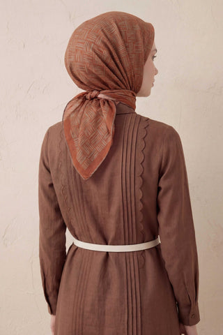 Pamuk Karışımlı Soft Eşarp Çizgi Desen Kiremit 90x90 - Soft Eşarp - | Silk Home
