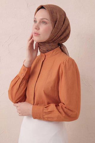 Pamuk Karışımlı Soft Eşarp Çizgi Desen Koyu Taba 90x90 - Soft Eşarp - | Silk Home