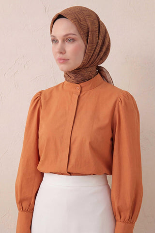 Pamuk Karışımlı Soft Eşarp Çizgi Desen Koyu Taba 90x90 - Soft Eşarp - | Silk Home