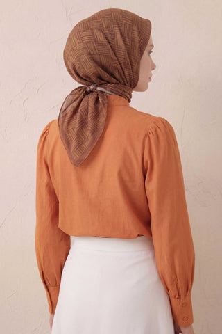 Pamuk Karışımlı Soft Eşarp Çizgi Desen Koyu Taba 90x90 - Soft Eşarp - | Silk Home